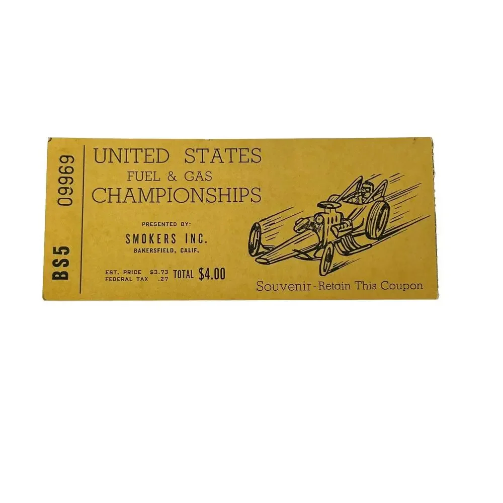 Vtg 1959 UNITED STATES FUEL & GAS CHAMPIONSHIPS SMOKERS INC TICKET BS5 -1ST EVER